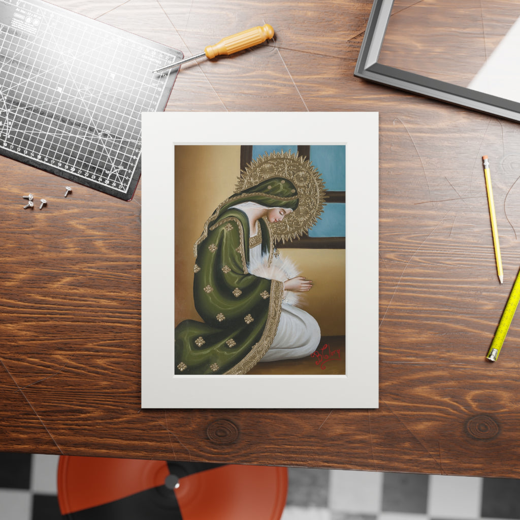 The Hopeful Virgin in Green with Passepartout Frame