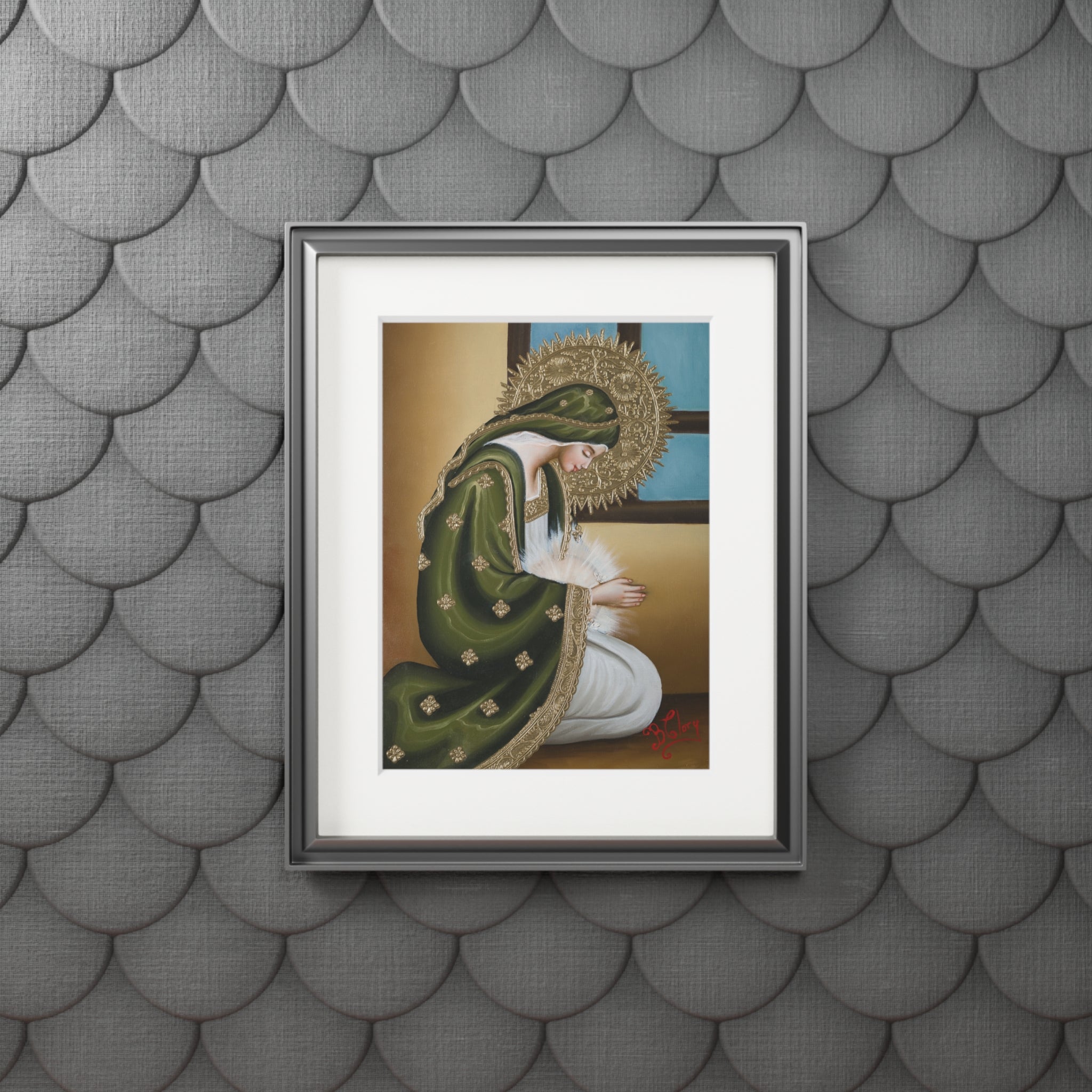 The Hopeful Virgin in Green with Passepartout Frame